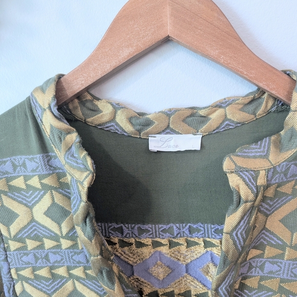 Lace The Label By Anthropologie Olive and Gold Embroideref Dress Size Large - Picture 5 of 8